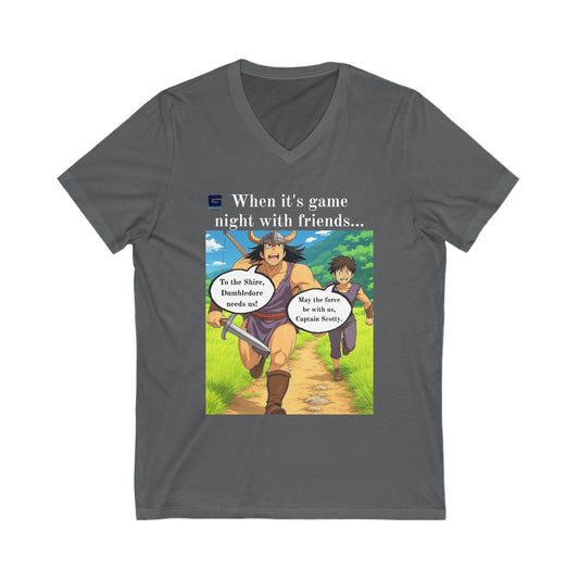 Game Night V-Neck Tee, Fun T-Shirt for Friends, Unisex Graphic Tee, Gaming Apparel, Novelty Shirt for Game Night