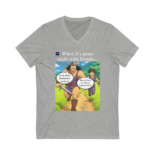 Game Night V-Neck Tee, Fun T-Shirt for Friends, Unisex Graphic Tee, Gaming Apparel, Novelty Shirt for Game Night